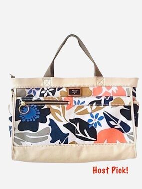FOSSIL ~ Durable Floral Canvas Tote Bag Detachable Crossbody Strap Red Lining